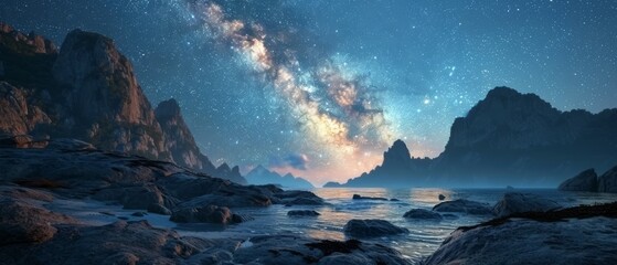 Milky Way and Sea islands in Phang Nga Province at nigh. Generative AI