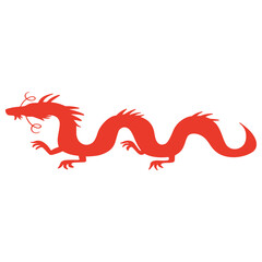 Red Chinese Dragon Silhouette with Flat Design and Shapes. Vector Illustration.
