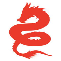 Red Chinese Dragon Silhouette with Flat Design and Shapes. Vector Illustration.