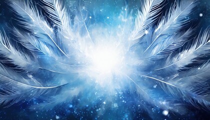 feminine romantic sparkling feather background radiating feathers with bright white centre graduated to dark blue ideal for fantasy fairy feminine romantic spiritual holistic theme background - obrazy, fototapety, plakaty
