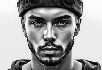  photo realistic illustration of  a handsome serious intense white caucasian male man model