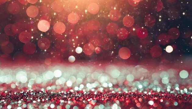 bokeh background with red and silver light glitter and diamond dust subtle tonal variations abstract maroon red christmas holiday winter background of falling red sparkle bokeh