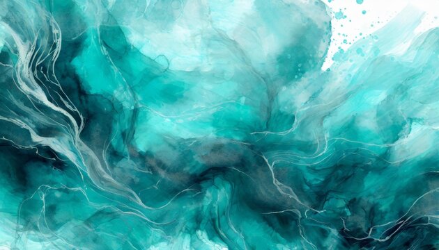 abstract watercolor paint background by turquoise and indigo with liquid fluid texture for background