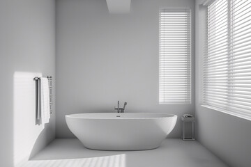 Stylish bathtub in modern style, modern bathtub near white wall in bathroom interior