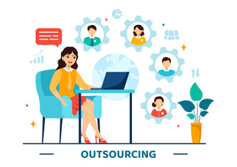 Outsourcing Business Vector Illustration with Idea of Teamwork, Company Development, Investment and Project Delegation in Flat Cartoon Background