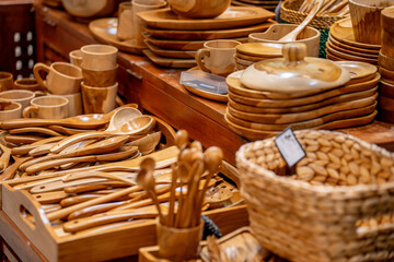 Traditional Wooden Craft displayed in a traditional craft exhibition held in ,Jakarta, Indonesia 