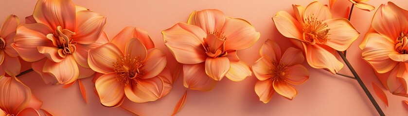 Stock photo with copy space featuring bright orange flowers on a soft pink canvas, perfect for spring, 3D render