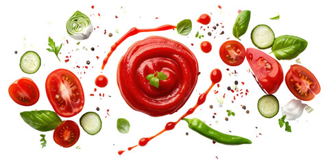 Tomato paste with pieces of vegetables object isolated png.