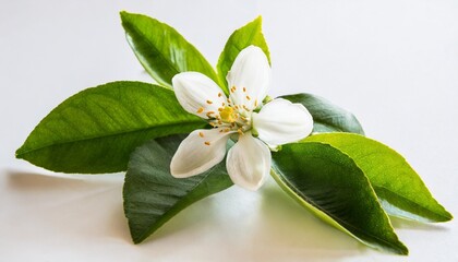 blossoming branch of lemon tree isolated on white background