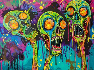 The undead undertake a journey towards enlightenment and self-discovery, Psychedelic funk art