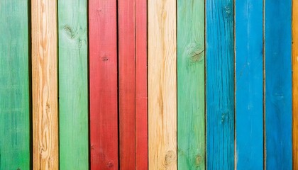 colorful wooden background with vertical wooden slat of different bright colors and copy space