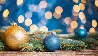 festive christmas background made of beautiful blue and golden bokeh background for greeting card