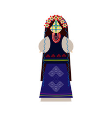 Motanka doll vector illustration for card, banner, and poster. Bright drawing with a traditional doll. Motanka Doll wearing an embroidered costume