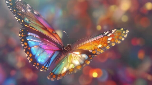 A closeup of a holographic butterfly fluttering its wings its vibrant colors and lifelike movements a perfect blend of the real and the simulated.