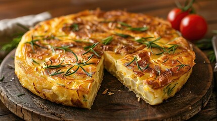 Spanish omelette with potatoes and onion, typical Spanish cuisine. Tortilla espanola.