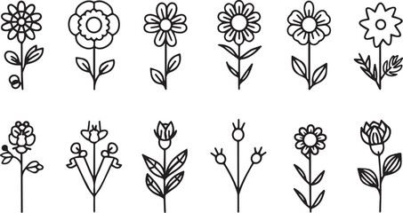 Flowers Vector line icons  set outline on white background