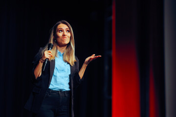 Training Coach Forgetting her Speech Feeling Embarrassed. Confused public speaker having a brain...