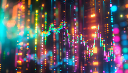 Fototapeta na wymiar Abstract background image Neon lights show the growth of stocks.
