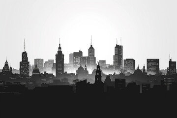 Mexico city skyline horizontal banner. Black and white silhouette of Mexico city