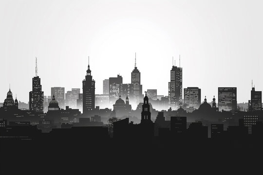 Fototapeta Mexico city skyline horizontal banner. Black and white silhouette of Mexico city