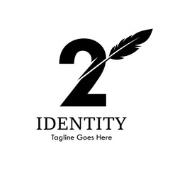 Number 2 with quill feather design template illustration. suitable for education, lawyer, learning brand, publishing related 