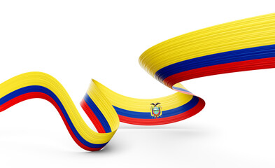 3d Flag Of Ecuador 3d Shiny Waving Ribbon Flag Of Ecuador On White Background 3d Illustration
