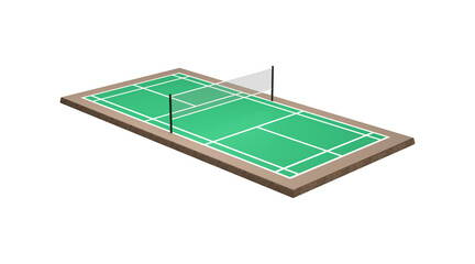 3D Badminton Court With A Net, Green Floor And White Lines Marking The Boundaries 3D Illustration
