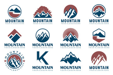 Mountain icon set logo design . Rocks and peaks logo elements . Vector illustration - obrazy, fototapety, plakaty