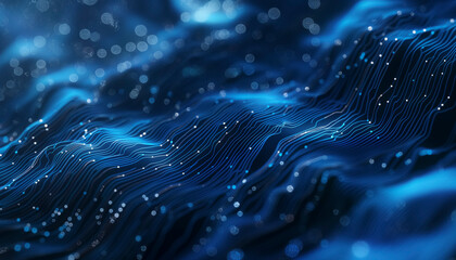 Futuristic digital wave energy flow in blue abstract background, A blue wave with a lot of lines...