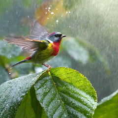a leaping bird in the forest