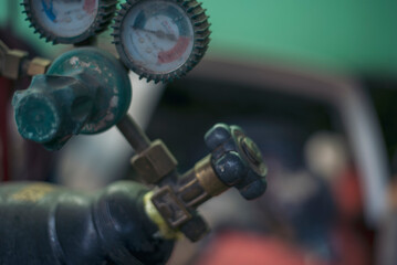 Mechanic tools engineering equipment car auto repair shop with copy space. Blurred background mechanical service. Heavy screw grungy rusted wrenches dirty screwdriver object. Industrial hardware set