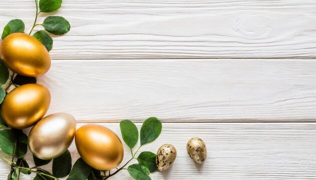 desk seasonal layout frame easter white background border gold greeting egg happy