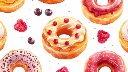 Watercolor Dessert Pattern. watercolor cupcake donuts, cake patterns for wallpapers, fabrics, textiles, and banners