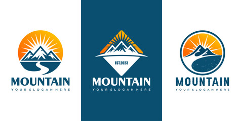 Fototapeta na wymiar Mountain icon set logo design . Rocks and peaks logo elements . Vector illustration