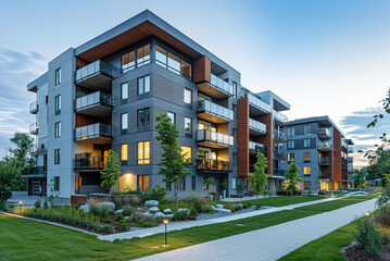New residential low-rise multi-apartment building.