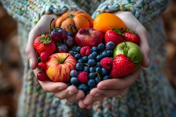 Foto auf Glas of Life and Health: Individuals Embrace the Transformative Power of Grateful and Nutritious Eating © Jirapron