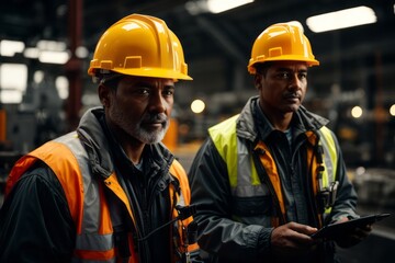 industrial man wearing hat and safety suit in factory