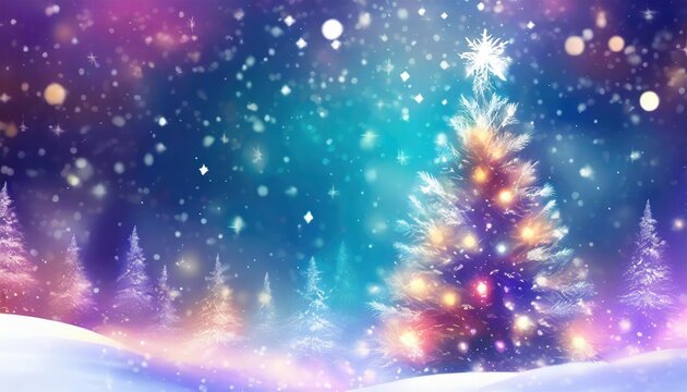 abstract christmas tree background header wallpaper fantasy winter landscape with christmas tree and snowflakes beautiful abstract colorful winter christmas snowy forest background © Heaven