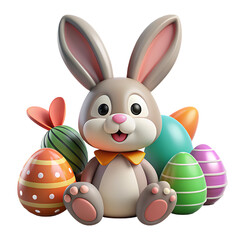 Obraz premium colorful happy bunny with many easter eggs on grass festive background for decorative design