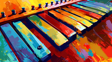World Jazz Day, Xylophone Flat Pop Art Painting Illustration On Wall, Generative Ai