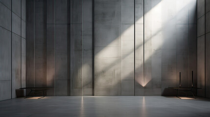 A backdrop of vertical concrete panels, offering a contemporary and geometric look with the play of light and shadow Background Ai Generative - obrazy, fototapety, plakaty