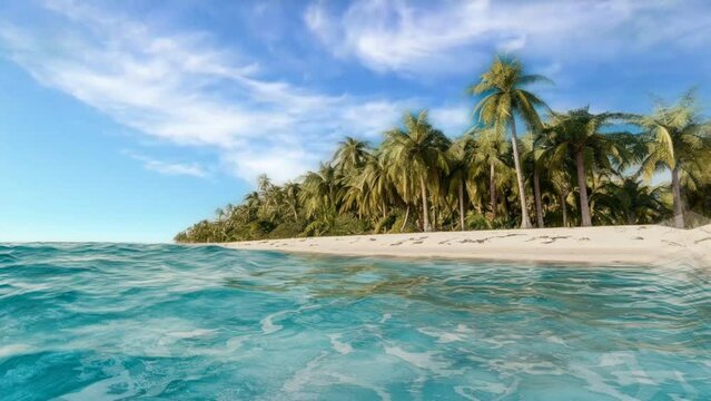 beach with coconut trees, seamless looping 4k animation video background