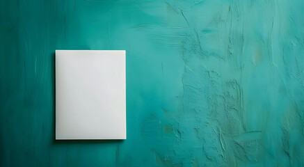 A blank sheet of white note paper for writing messages on a green wall.