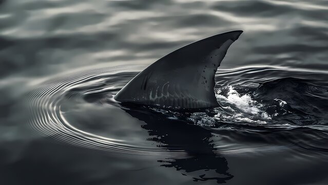  a solitary shark fin slicing through the ocean's surface