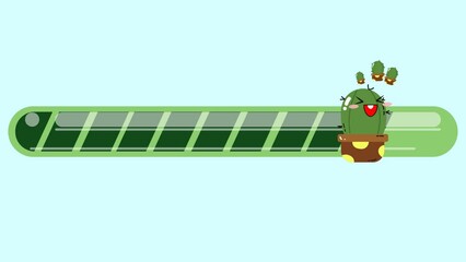 Animation of cute green cactus pot progress loading bar for template background - Powered by Adobe