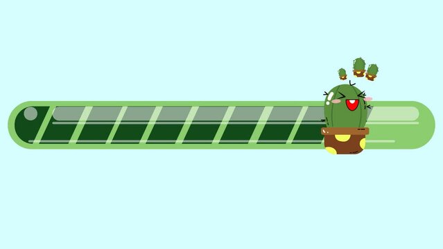 Animation of cute green cactus pot progress loading bar for template background