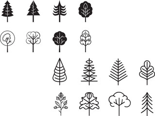 Minimal Trees vector line icon sets 
