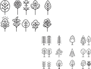 Fototapeta na wymiar Minimal Trees vector line icon sets 