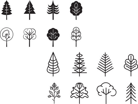 Minimal Trees vector line icon sets 
