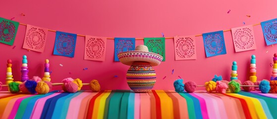 Whimsical Chile en Nogada: Festive Mexican Cuisine Image with Sombrero and Serape in Vibrant Celebration Setting